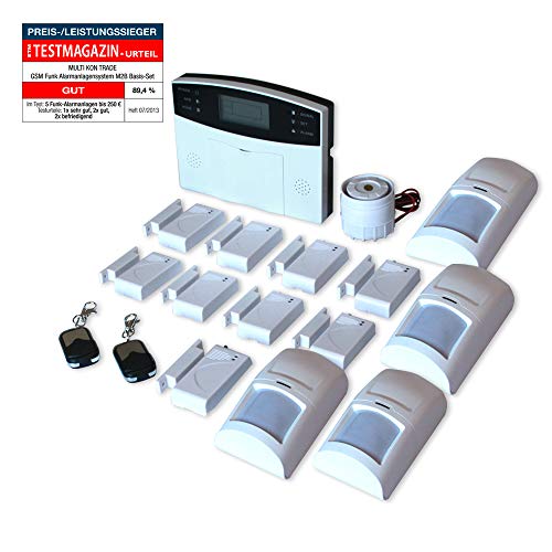 Multi Kon Trade M2B GSM Funk Alarmanlage mit LCD Display - umfangreiches Alarmanlagen Komplett-Set mit Bewegungsmelder, Tür- & Fensterkontakten, erweiterbares Alarmsystem mit Fernsteuerung