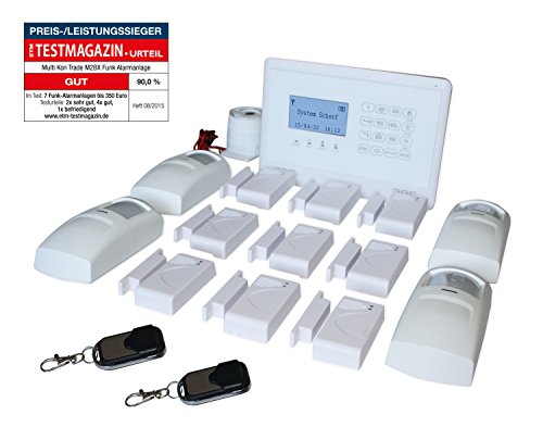 Multi Kon Trade hochwertige GSM Funk Alarmanlage mit Bewegungsmelder - Home Security Kit mit Tür- und Fensterkontakten - Professionelles Smart Alarmsystem mit Fernsteuerung