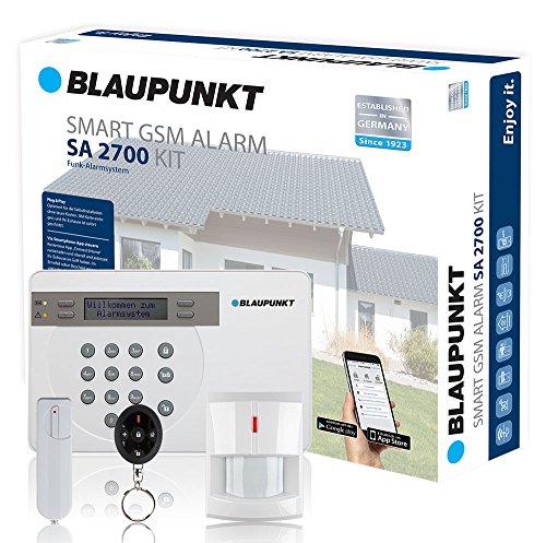 Blaupunkt Funk-Alarmanlage SA 2700 I Mit GSM-Modul I Sicherheitssystem mit Bewegungsmelder, Tür/Fenstersensor, Fernbedienung, App I Alarmierung über das Mobilfunknetz I Weiß